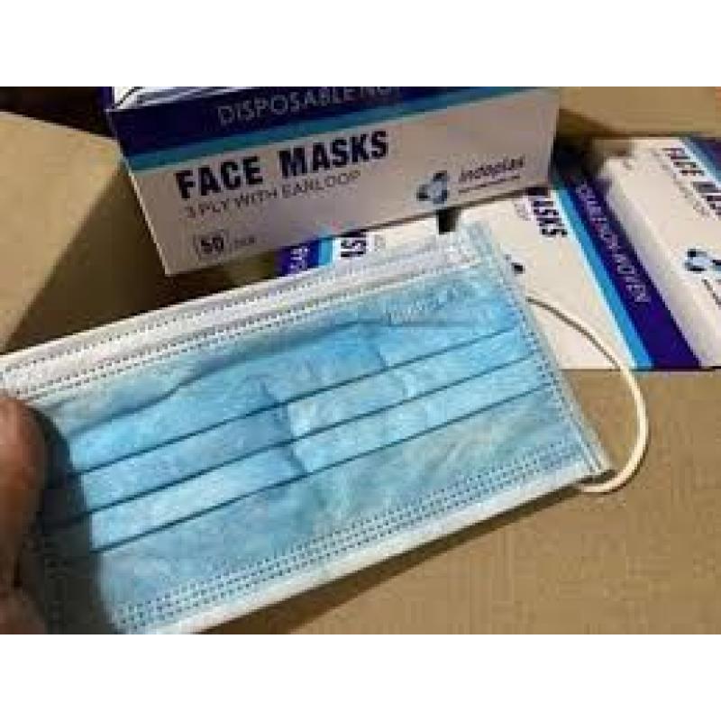 Indoplas 3PLY wegwerp gezichtsmasker met oorlus (verpakking van 50 stuks)
