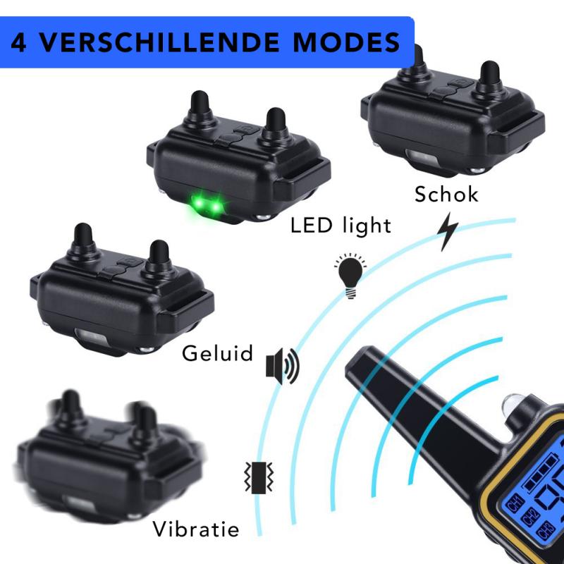 RealN Premium oplaadbare trainingshalsband met afstandsbediening - trilling/schok/geluid/licht - Verstelbare Opvoeding Hals Band voor Kleine tot Middel Grote Honden - 100 Niveaus - 800 Meter Bereik - Water Bestendig - Zwart met geel