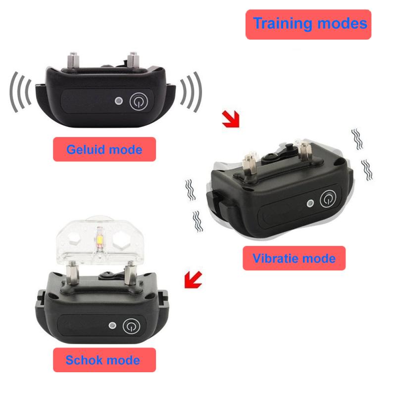 RealN Oplaadbare Trainingshalsband met Afstandsbediening - Trillingen / Schok / Geluid - Verstelbare Opvoeding Hals Band voor Kleine tot Middel Grote Honden - 100 Niveaus - 300 Meter Bereik - Water Bestendig - Zwart met blauw - anti blafband