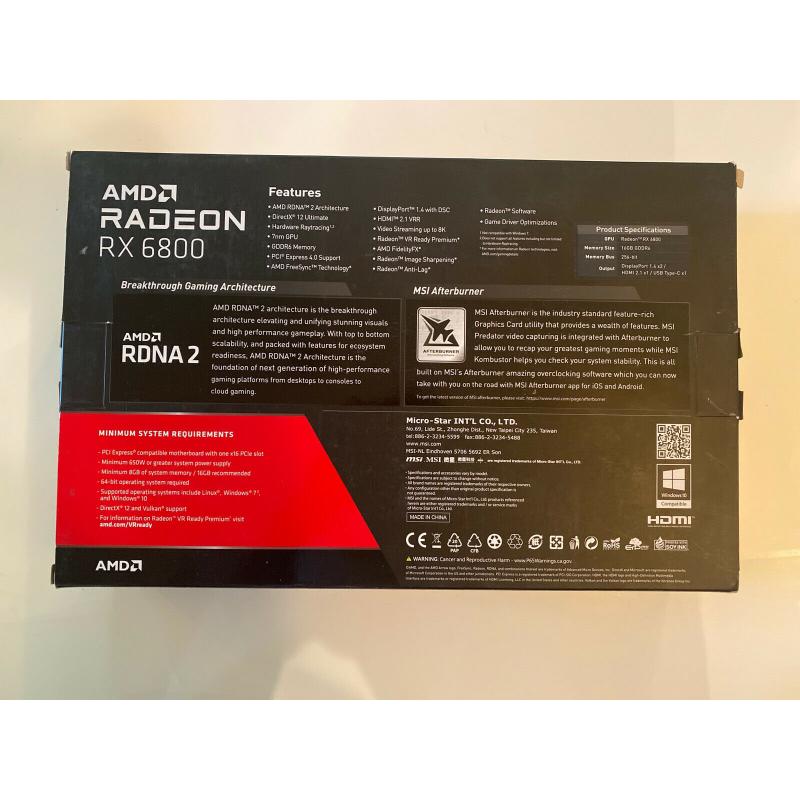 Ongeopende MSI Radeon 6800 16GB GDDR6 tegen goedkoop tarief