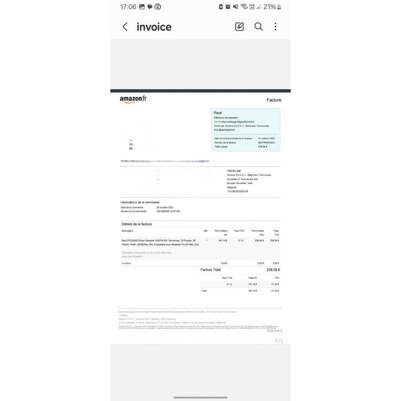 Ecran ordinateur 2k 25 pouces  garantie et facture