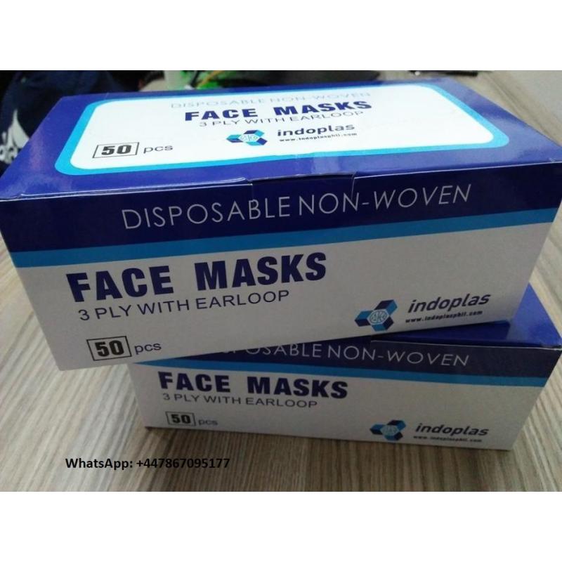 Indoplas 3PLY wegwerp gezichtsmasker met oorlus (verpakking van 50 stuks)