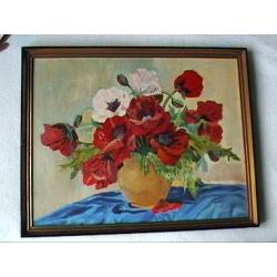 Kader met schilderij v. vaas en bloemen v. Delsemme v.1966
