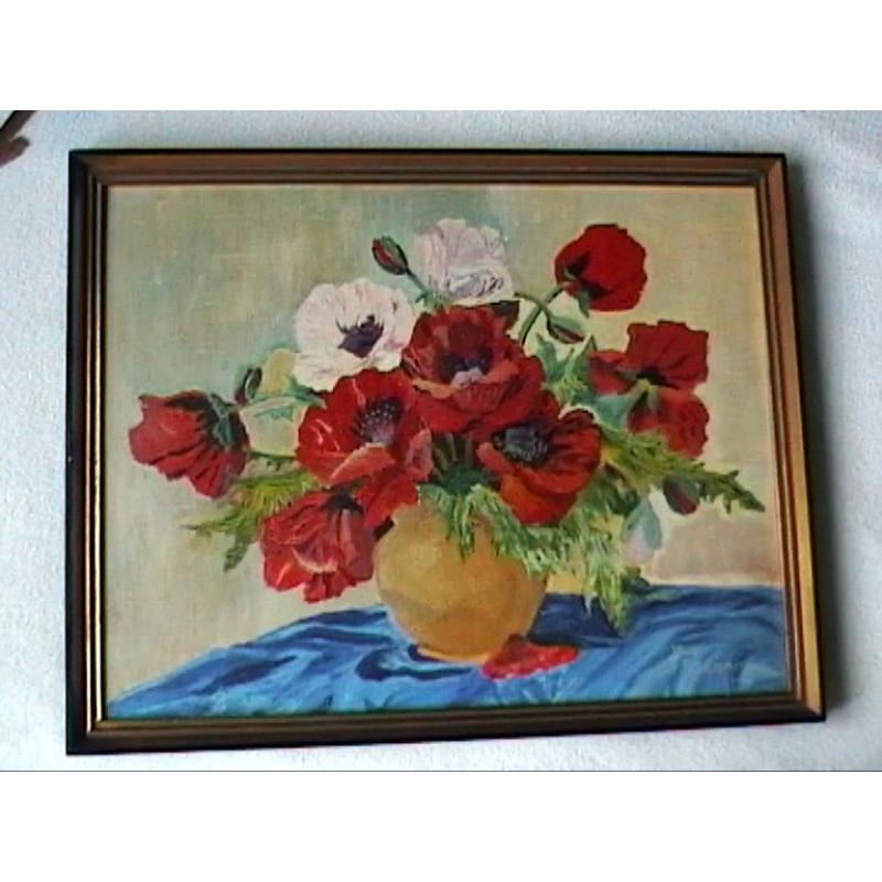 Kader met schilderij v. vaas en bloemen v. Delsemme v.1966