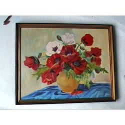 Kader met schilderij v. vaas en bloemen v. Delsemme v.1966