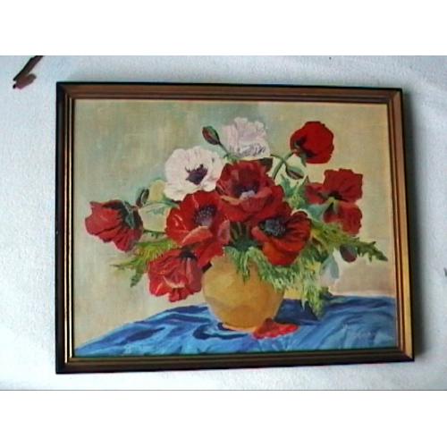 Kader met schilderij v. vaas en bloemen v. Delsemme v.1966