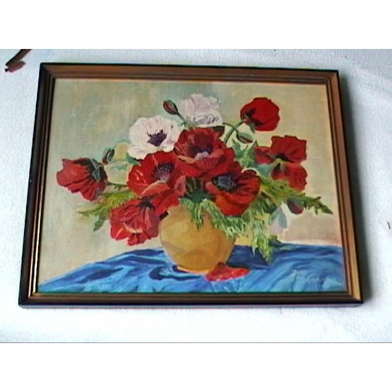 Kader met schilderij v. vaas en bloemen v. Delsemme v.1966