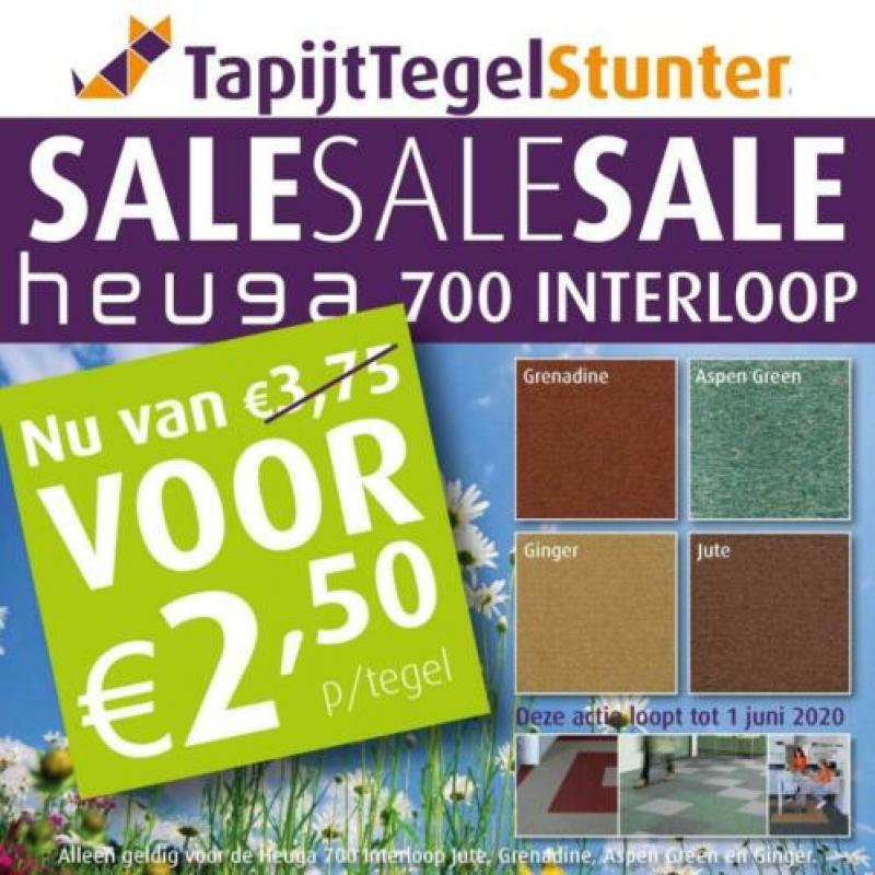 Allerlaatste Heuga 700 Interloop tapijttegels. Nu voor €2,50