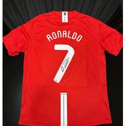 Jersey rood CRISTIANO RONALDO Hand gesigneerd BAS authenticatie