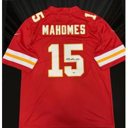 NFL JERSEY Patric Mahomes # 15 red Vikings City Chiefs hand ondertekend BAS COA