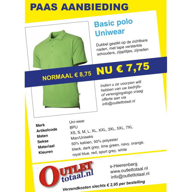 Basic polo shirt S t/m 7XL  van € 8,75 voor € 7,75