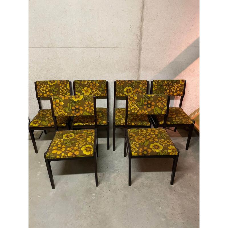 Vintage Seventies stoelen , 6 stuks leuk bloemenmotief